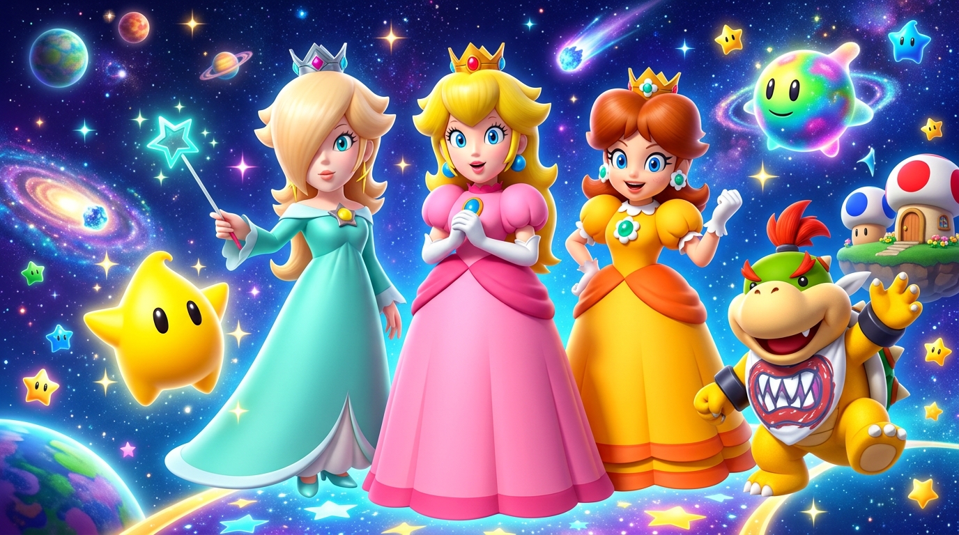 Super Mario Galaxy Rosalina Peach Daisy Bowser Jr